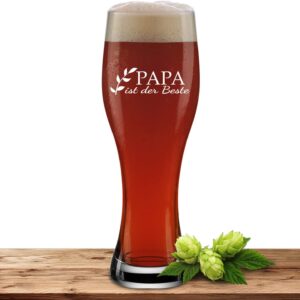 Wheat Glass Papa ist der Beste Beer Glass 0.5 L with Laser Engraving Gift for Father's Day, Birthday, Christmas, Motif Zweig Papa ist der Beste
