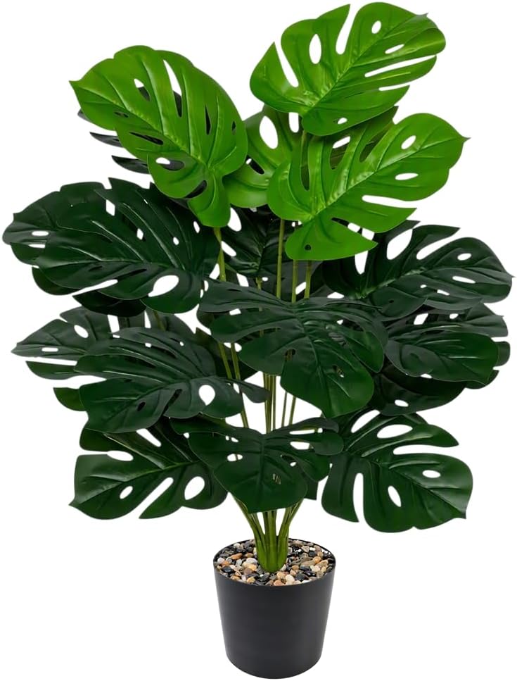 Monstera Plant, 71 cm Artificial Plant, Large, Realistic Plants Artificial with White Pot, Plastic Decoration, 18 Leaves, Living Room, Balcony, Pack of 1