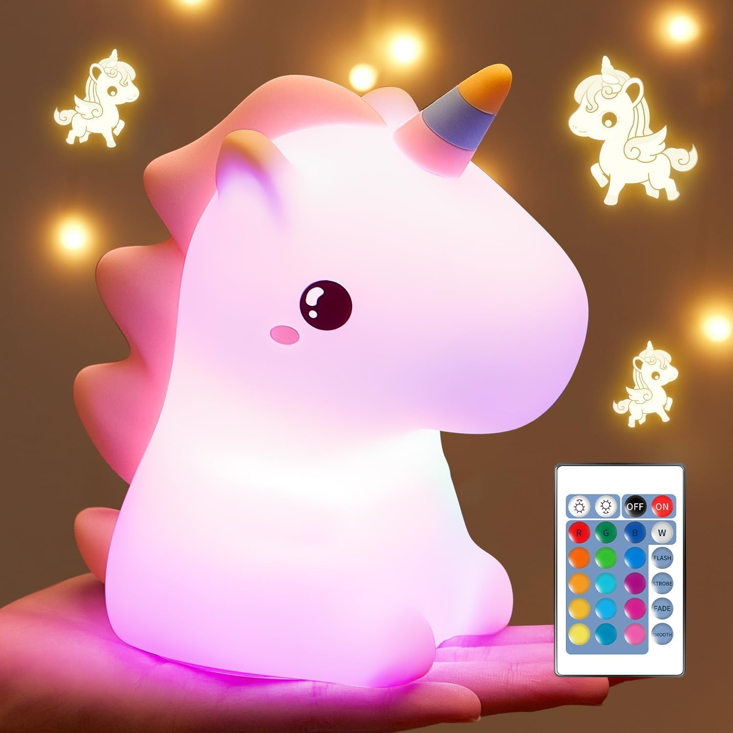 Children's Night Light, 16 Colours, 5 Brightness, Unicorn Night Light, Baby