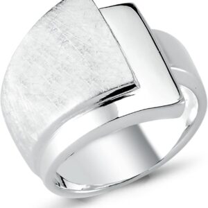 Vinani Women's 925 Sterling Silver Ring - 3 Layers Design Brushed and Polished Wide Solid Band Handmade Timeless Jewelry for Women
