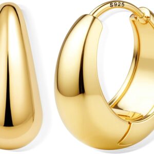 FIOROYAL 925 Silver Hoop Earrings for Women, Hypoallergenic Earrings Chunky 14K Gold Hoop Earrings Small Huggie Teardrop Stud Earrings for Sensitive Ears (Gold/Silver)