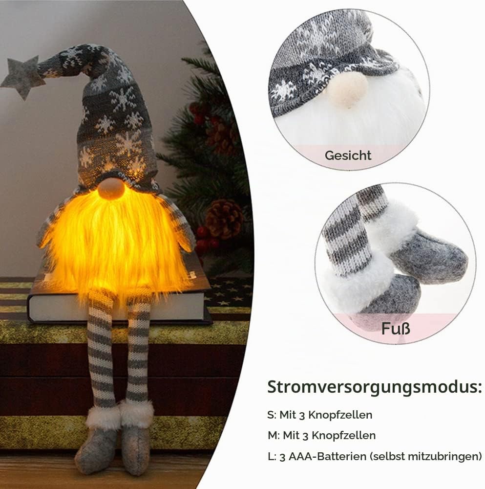 Pack of 3 Christmas Decoration Indoor Gnome Christmas Gnome with LED for – Bild 5