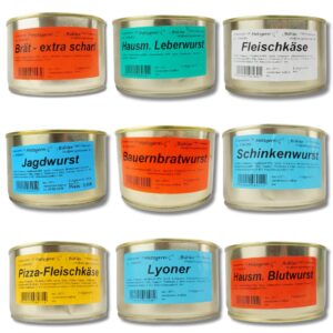 Canned Sausage Tasting Pack 9 Varieties 9 x 120 g Canned Sausages with Farmer’s Roasted Sausage, Liver Sausage, Meat Cheese, Hunting Sausage, Roast Sharp and Many More – With 1 Year of Life Durable Meat Preserved Emergency Food