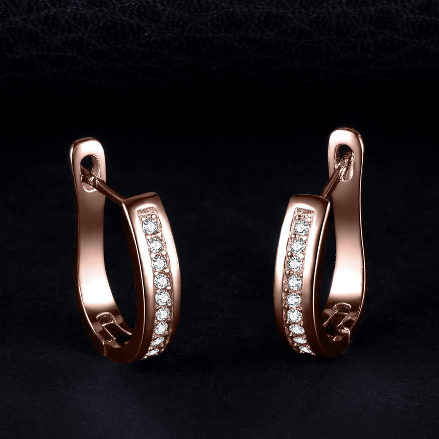 JewelryPalace Hoop Earrings Silver Women's Earrings, 925 Sterling Silver Hoop Earrings with AAA Zirconia, Small Sleeping Hoops, Huggie Hoop Earrings, Sterling Silver Jewellery Set, Rose Gold – Bild 3