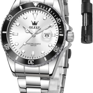 OLEVS Women's Watch Analogue Quartz Waterproof Classic Women's Watch Silver Stainless Steel Strap with Date Diamond Slim Design Suitable for Narrow Wrists
