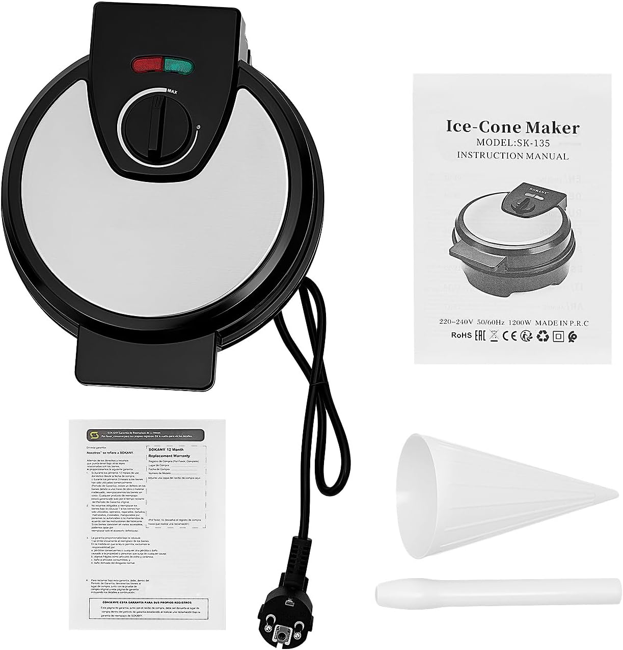 Electric Waffle Cone Maker, 1200 W 220-240 V Waffle Iron, Round Ice Cone Maker, Ice Cake Iron, Commercial Waffle Bag Machine for Ice Cream Cones, Egg Bags, Waffle Bags – Bild 4