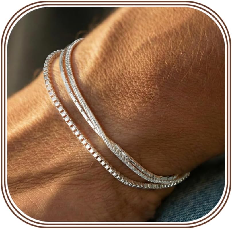 Chriscoco Men's 925 Silver Bracelet Cuban Link Twist Snake Chain Men's Bracelet Bracelets Men's Jewellery Gifts for Dad Boyfriend Husband Son 19 cm / 21 cm