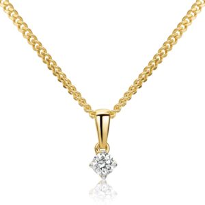 MIORE Schmuck, Kette Damen, Kettenanhänger Weißgold/Gelbgold 375 9kt mit Halskette Silber 925/ Vergoldet 18K und Diamant 0.10/0.15/0.25ct, Echt Gold Anhänger, Silberkette, Damen Schmuck Handgemacht