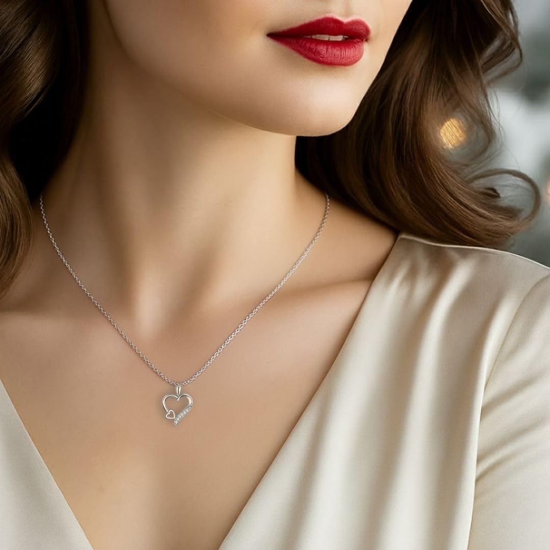 Heart Necklace 925 Silver / Gold Plated Necklace Women's "I Love You" Chain Silver Chain Heart Pendant Heart Jewellery Gifts for Women Girlfriend Her Birthday Wedding Anniversary Love Gift – Bild 3