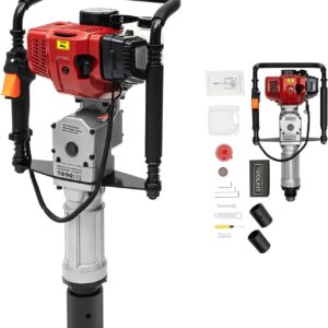 52CC 2-Stroke Petrol Stake Drive, 1900 W 45J Aluminium Portable Single Cylinder Professional Post Driver Hand Ram Fence Post Ram Earth Hole Drill with 55 mm 70 mm Sleeve for Fence Construction