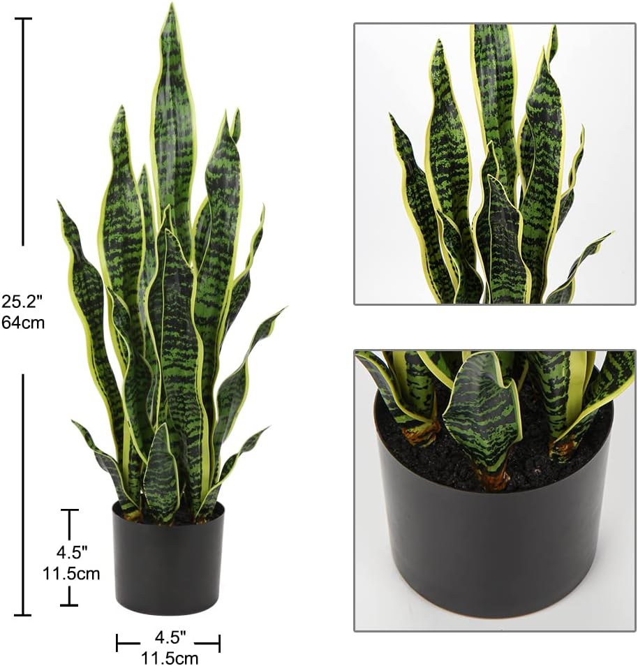 Hollyone 2 x Artificial Plants, Large, Height 64 cm, Artificial Sansevieria Decorative Living Room Plant, Indoor Plants, Balcony, Office Decoration, Artificial Plant for Home Garden, Office Decoration – Bild 2