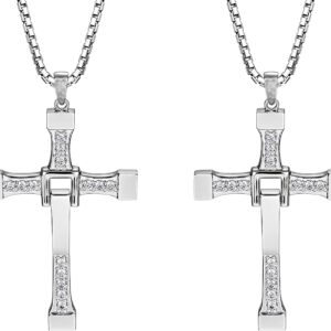 2 Pieces Cross Chain Necklace Pendant Silver Jewellery Gift for Husband/Relative/Boyfriend