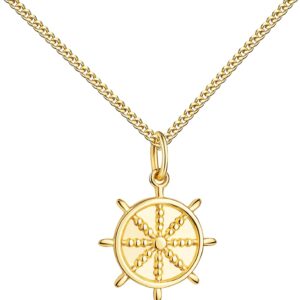 Small Steering Wheel Pendant Maritime 585 Yellow Gold Ship Rowing Pendant for Women with Chain or without Chain Selectable