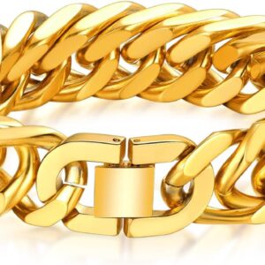 Bandmax Men's Bracelet Stainless Steel Curb Bracelet 6/8/12/17 mm Solid Cuban Link Bracelet 19/21/23 cm Heavy Curb Chain Bracelet with Folding Clasp Men's Bangle Jewellery for Birthday Father's Day