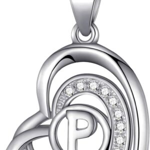 Morella® Ladies’ Necklace Heart with a letter, 925 Sterling, Rhodium-Plated Silver, with Zirconia stone, White, 46 cm