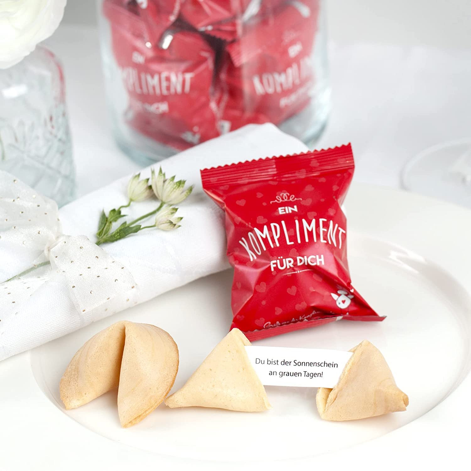 Glückskekse Ein Kompliment für Dich Pack of 15 Lucky Biscuits Compliment Gift Mother's Day, Thank You, Gift Office, Schön dass Du da bist, Advent Calendar Filling, Freshly Baked, Vegan & Made in Germany – Bild 5
