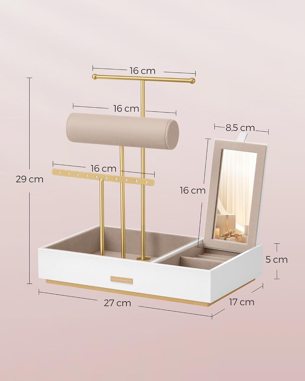 Songmics Jewellery Organiser with 3 Levels, Velvet Jewellery Stand – Bild 5
