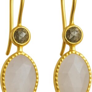 Moonstone and Diamond Gold-Plated 925 Silver Earrings