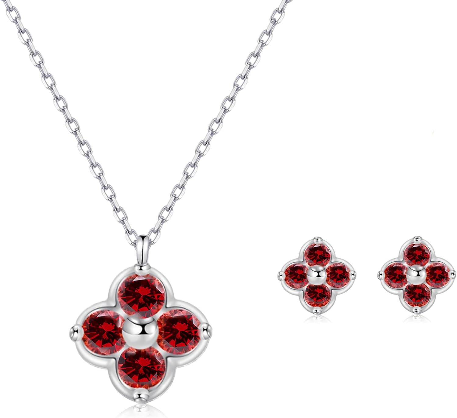 Women's Clover Birthstone Jewellery Set in 925 Sterling Silver
