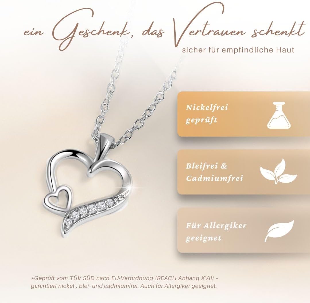 Heart Necklace 925 Silver / Gold Plated Necklace Women's "I Love You" Chain Silver Chain Heart Pendant Heart Jewellery Gifts for Women Girlfriend Her Birthday Wedding Anniversary Love Gift – Bild 5