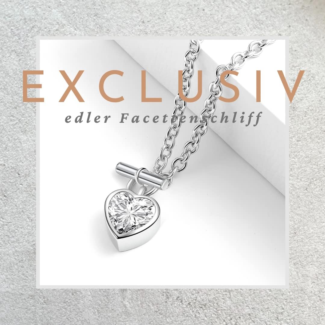 Women's Necklace Solid 925 Silver with Cubic Zirconia Heart Chain Silver Chain I Love You with Heart Pendant Chain 40-45 cm Adjustable Gifts for Women for Birthday Anniversary Wedding Anniversary – Bild 5