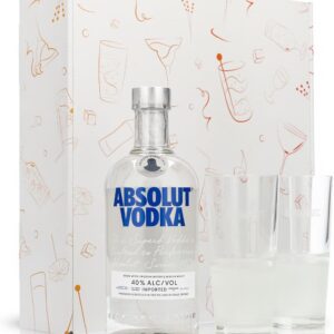 Sipply Gift Set 3 Pieces with 2 Frosted Glasses and 1 Bottle Absolut Vodka 0.7 L 40% Vol. | with Gift Box: White | Gift for Women Men Mum Dad Girlfriend for Christmas Easter