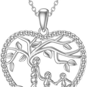 Women's Tree of Life Necklace 925 Sterling Silver Mother Children Daughter Son Tree of Life Family Heart Pendant Jewellery Gifts for Mum Girls