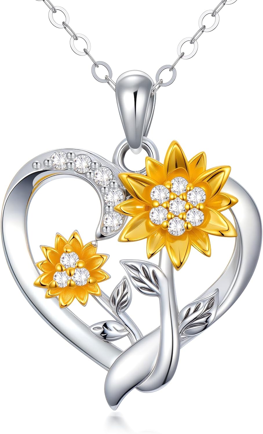 375/9K Real Gold Heart Necklace for Women, White/Yellow Gold Natural Diamonds Sunflower Pendant | You are my Sunshine, Elegant Jewellery, Anniversary, Birthday Gift for Wife Girlfriend
