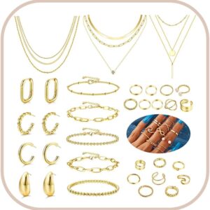 35 Pieces Gold Jewellery Sets for Women, Necklace, Bracelet, Earrings Set