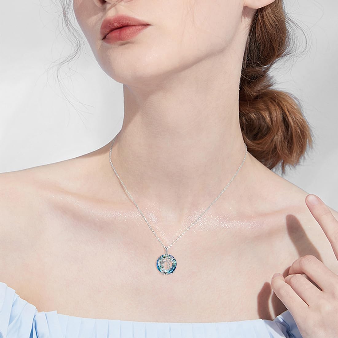 TOUPOP Tree of Life Chain Sterling Silver Tree of Life Initial Letter Pendant Necklace with Blue Crystal Jewellery Gifts for Mothers Birthday Gifts for Women Girls – Bild 3