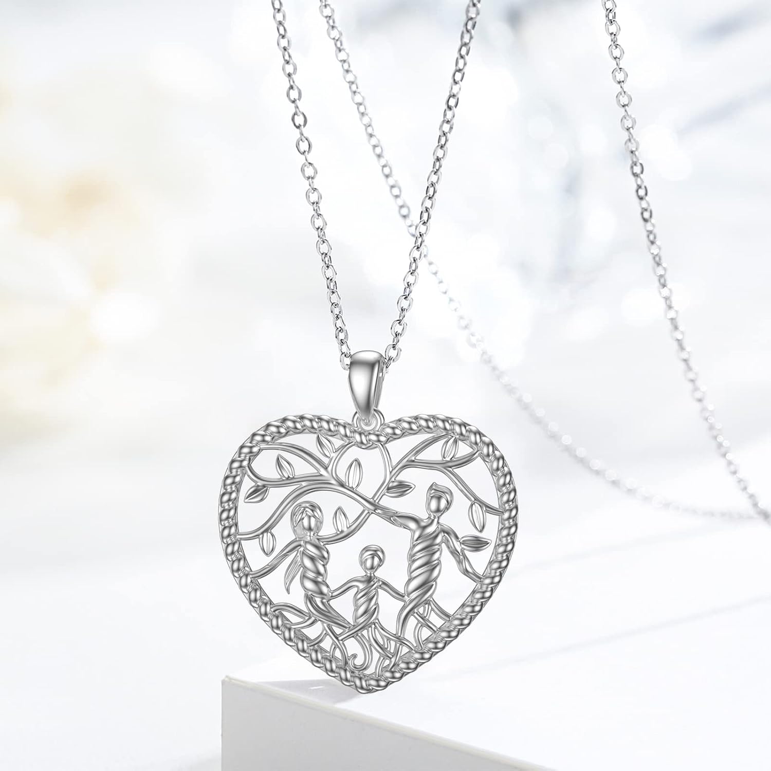 Women's Tree of Life Necklace 925 Sterling Silver Mother Children Daughter Son Tree of Life Family Heart Pendant Jewellery Gifts for Mum Girls – Bild 4