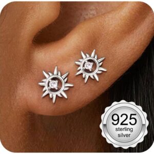 Adramata Earrings 925 Silver Small Earrings Women Girls Flatback Stud Earrings Silver 925 Hypoallergenic Cartilage Earring Tragus Helix Piercings Gold Earrings Stud
