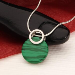 Generisch Genuine 925 Silver Jewellery Set with Malachite Green Pendant and Earrings with Case