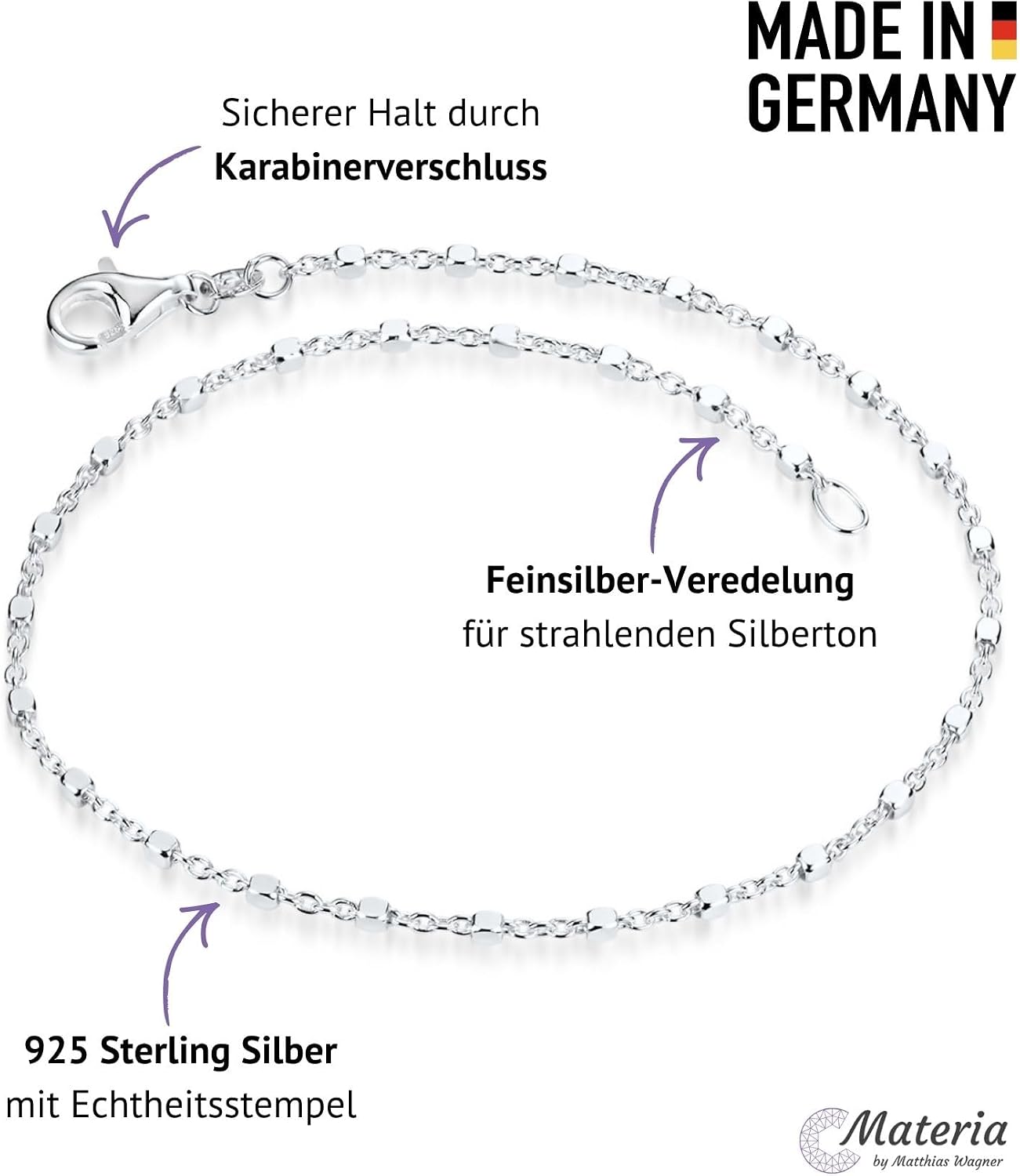 SA-119 Women's Fine Bracelet 925 Silver Cube Chain 1.6 mm Bracelet – Bild 3