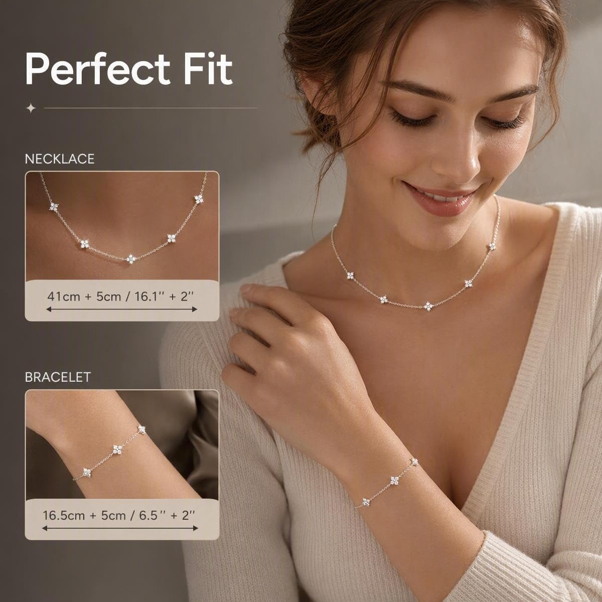 925 Women's Necklace Bracelet Silver Jewellery Four Leaf – Bild 3