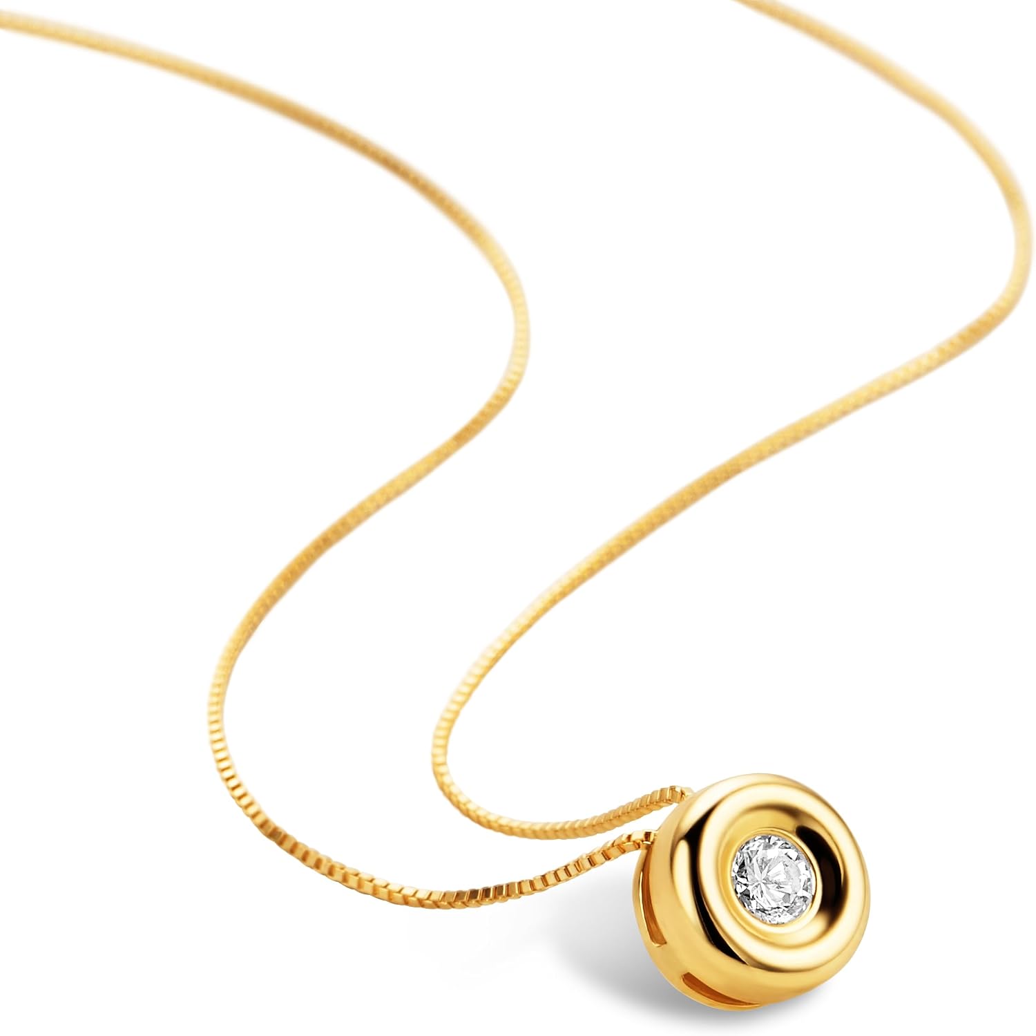 OROVI Women's 18ct White Gold / Yellow Gold Necklace with Natural Solitaire Diamond Pendant (0.05 Ct) in Bezel Setting - Luxury Gemstone Necklace Women - Allergen-free & Handmade (42 cm) – Bild 3