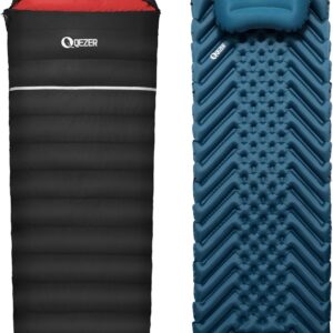 Adult Down Sleeping Bag Set Including Ultra Lightweight Inflatable Sleeping Mat and Pillow
