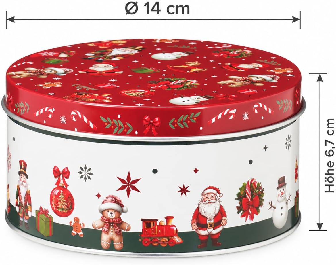 Annastore Christmas Tins Metal Set of 3 - Round Biscuit Tins with Nostalgic Motifs Diameter 19.5 cm Stackable Storage Tins for Cookies & Pastries - Decorative Biscuit Boxes for Christmas – Bild 9