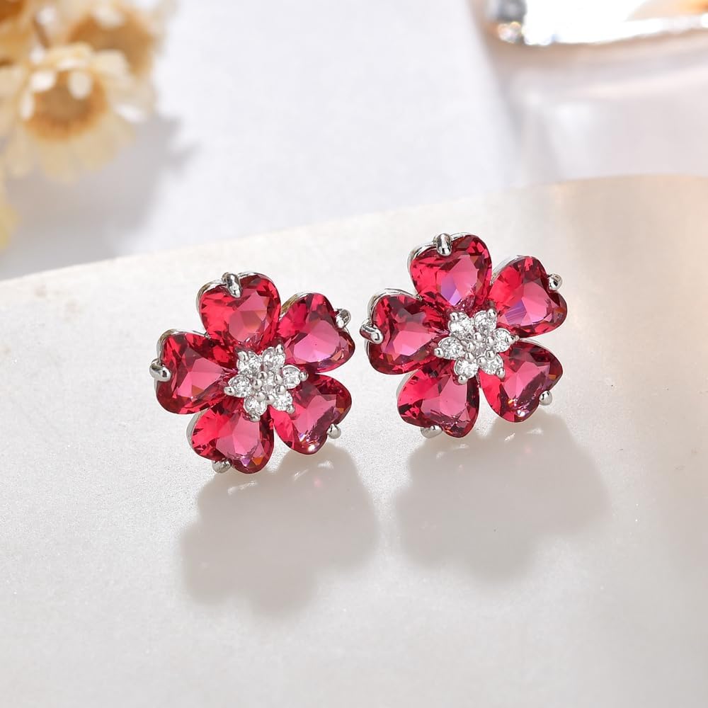 Crystalline Azuria Flower Earrings 18 Carat White Gold-Plated Cubic Zirconia Crystals Flower Stud Earrings for Women and Girls – Bild 2