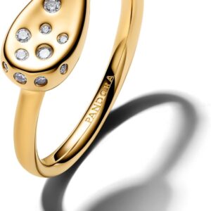 PANDORA Women’s Oval Signet Ring with Gold Cubic Zirconia Stones