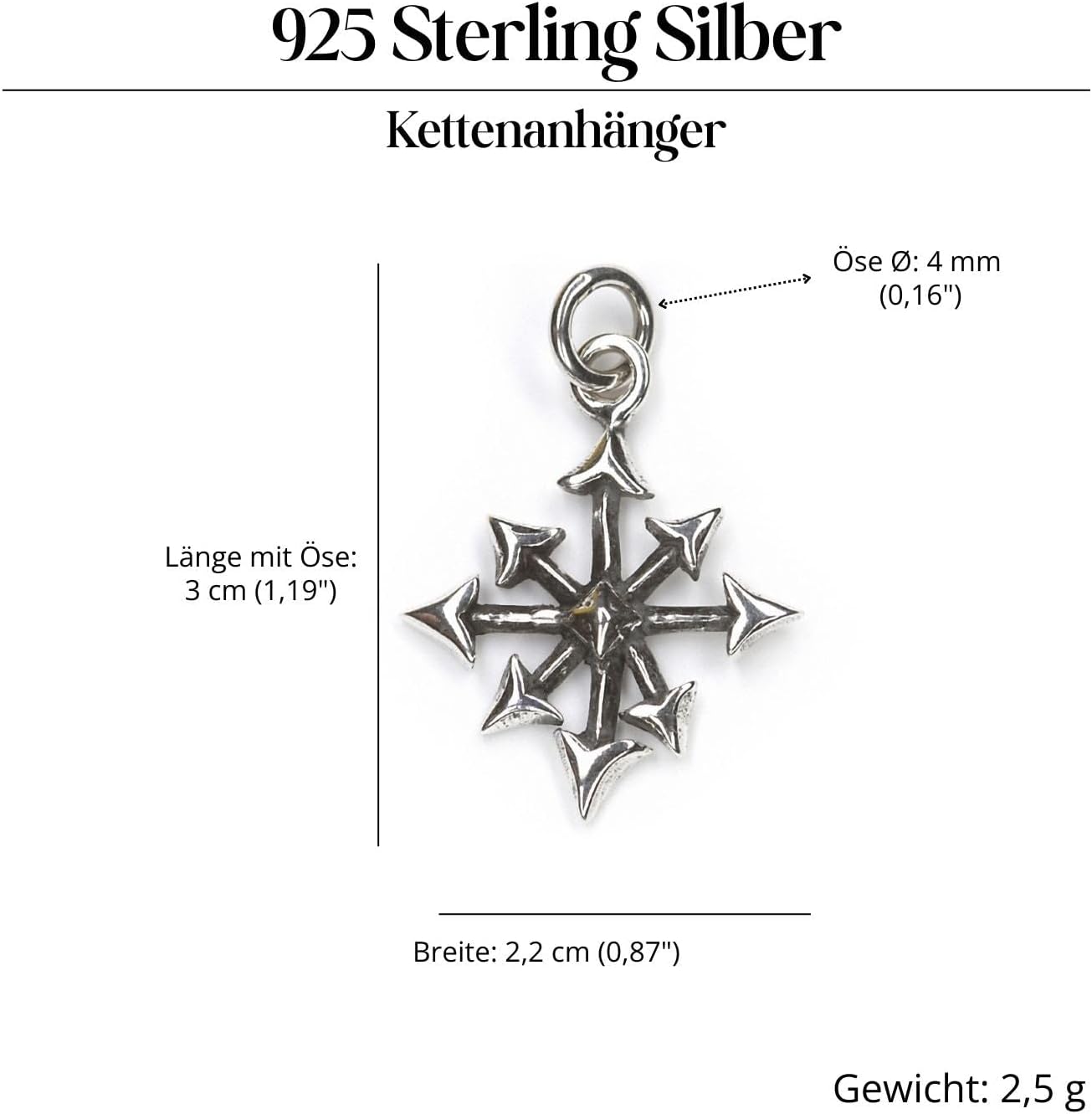 Chaos Star Pendant 925 Sterling Silver – length: 3 cm with Ucköse – Gothic Jewellery – Bild 4