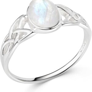 MATERIA by Matthias Wagner Moonstone Ring Silver 925 Women's Solitaire Ring Celtic
