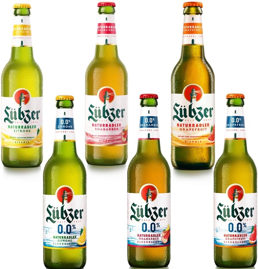 Beer Pack 3 Different Types Lübzer Beer Mix and 3 Different Types Lübzer Beer Mix Alcohol Free 0.0% Including Reusable Deposit