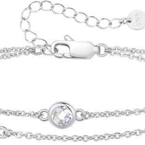 Louisa Secret Women’s Bracelet Layered with Birthstone Pendants, Double Chain for Women Girls, 925 Sterling Silver Bracelets, Birthday, Anniversary, Christmas Gift for Her, Women, Girlfriend, Mother