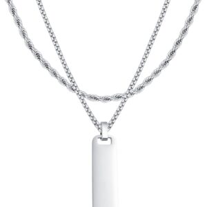 2 Men’s Stainless Steel Necklaces with Stylish Pendant Cord Chain & Box Chain 55 cm (+ 2 Extension Chains of 8 cm) Sturdy Waterproof Men’s Jewellery Silver Includes Jewellery Box