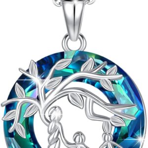 Women’s Tree of Life Necklace 925 Sterling Silver Mother Children Daughter Son Tree of Life Family Heart Pendant Jewellery Gifts for Mum Girls