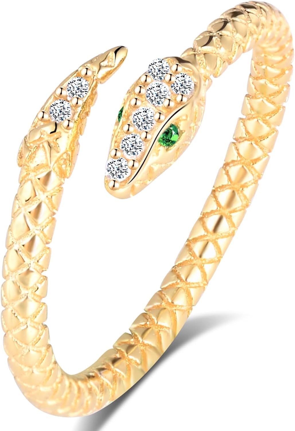 Women's Ring 925 Sterling Silver Open Ring Retro Cubic Zirconia Snake Design Adjustable Ring Finger Ring (Gold)