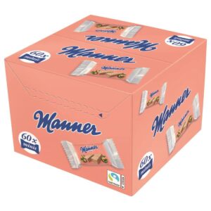 Manner Neapolitaner Waffles Individually Packed Vegan Crispy Biscuits with Hazelnut Cream Pack of 60 (60 x 15 g)