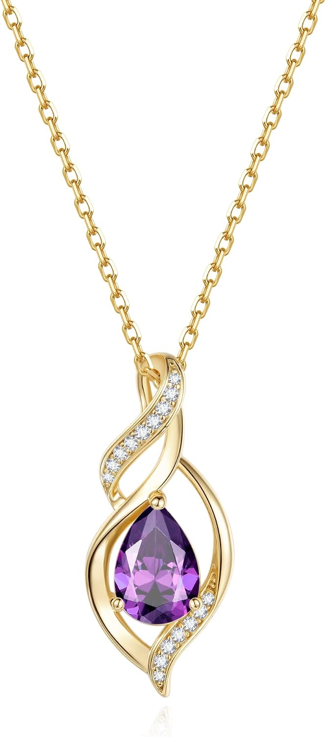 FANCIME Double Twist Infinity Birthstone Chain for Women 925 Sterling Silver Gold-Plated Infinity Drop Birthstone Pendant Necklace Jewellery Gifts for Women Girls Chain Length: 40 + 5 cm