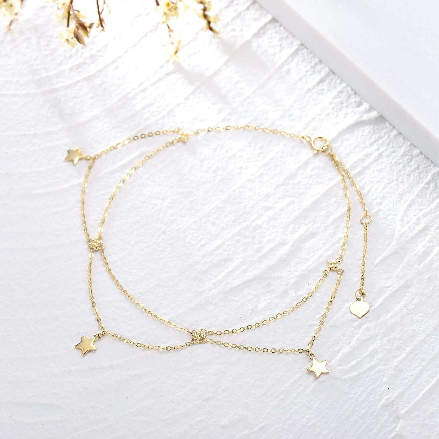 9k Real Gold Star/Moon Anklet for Women 375/9ct Gold Anklet Star Anklet Jewellery Gifts Birthday Christmas 20 + 5 cm – Bild 5